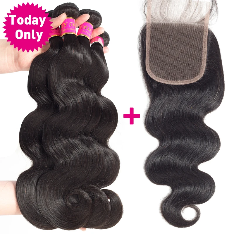 [TODAY ONLY] Peruvian Body Wave 3 Bundles With Closure Remy Human Hair Bundles With Closure Peruvian Hair Bundles With Closure
