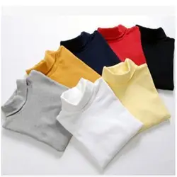 WENDYWU/весенне-Осенняя детская футболка базовые рубашки для малышей 100% хлопковая футболка с высоким воротником и длинными рукавами для