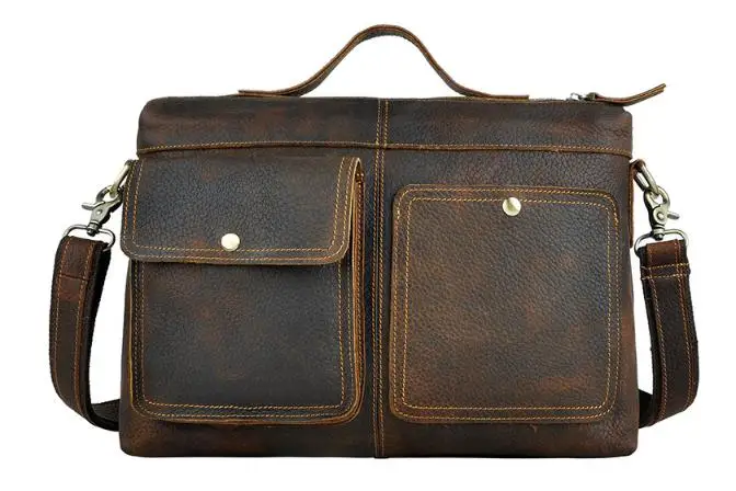 Мужской дизайнерский деловой портфель из воловьей кожи, Сумка для документов для компьютера, ноутбука, Модная Сумка для документов, сумка-тоут 2119 - Цвет: Brown