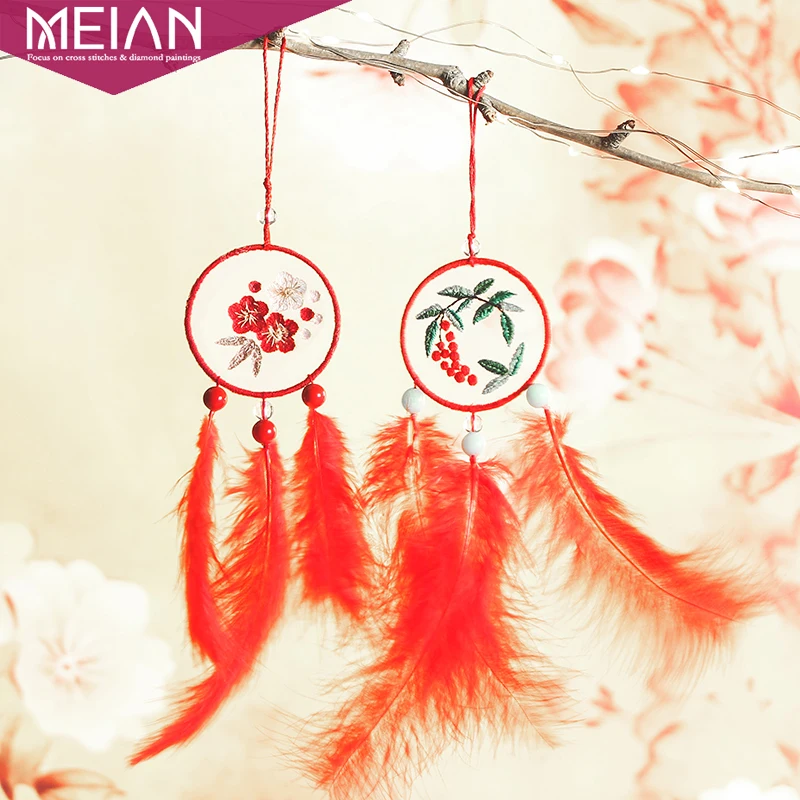 

MEIAN Europe DIY Embroidery Dreamcatcher Set with Hoop Needlework Kit Feather Cross Stitch Arts Crafts Sewing Decor without Glue