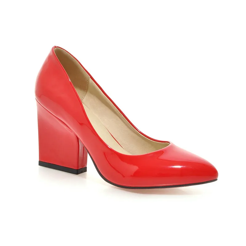 Meotina Обувь на высоком каблуке женские белые свадебные туфли модные туфли для вечеринок на широком высоком каблуке обувь желтого красного цвета больших размеров 9 10 41 43 - Цвет: Red