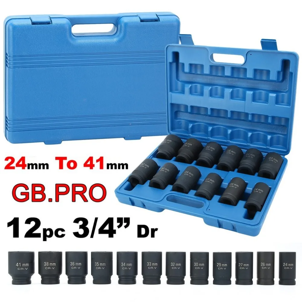 

3/4 Inch Drive 6 Point Deep Impact Socket Set Chrome Vanadium Steel Corrosion-Resistant 24-41mm Garage Workshop Hand Tool Sets