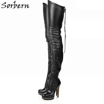 

2018 Black PU Women Boots Plus Size 34-46 High Thin Heels Womens Boots Zipper Womens Boots Winter Bottes Femme Over-the-Knee