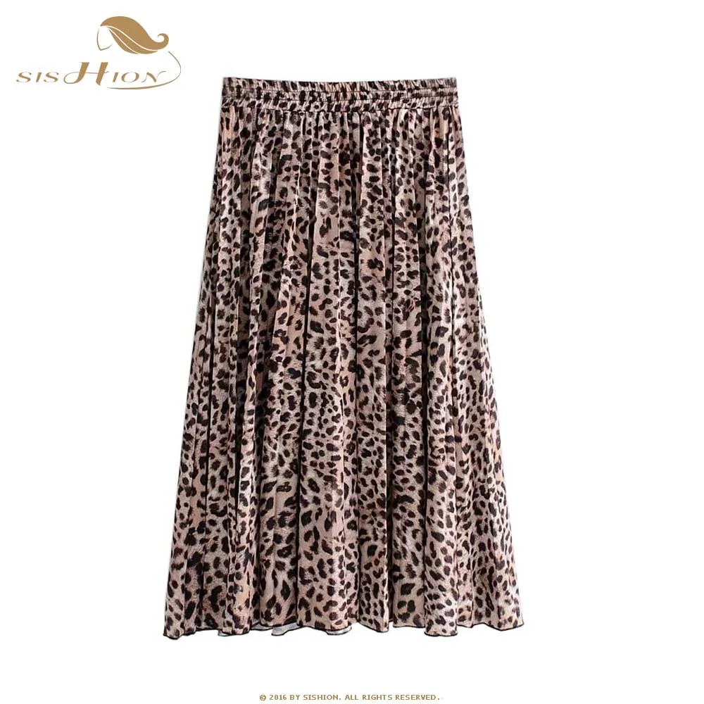 SISHION пикантные леопардовые юбка 9903 2019 модная летняя с высокой талией Для женщин женские длинные плиссированные юбки миди