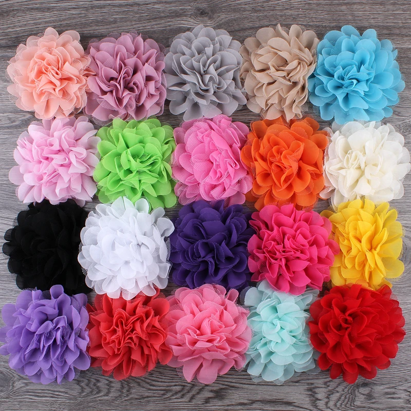 

120pcs/lot 4.7" 20colors Fluffy Chiffon Mesh Lace Flowers For Children Hair Accessories Artificial Fabric Flowers For Headbands