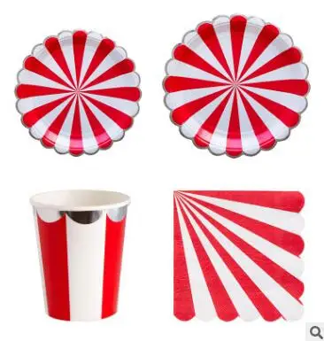 2018 New Disposable Tableware Sets Colored Stripped Paper Cups Plates Napkins High End Strip Table Accessories Party Supplies