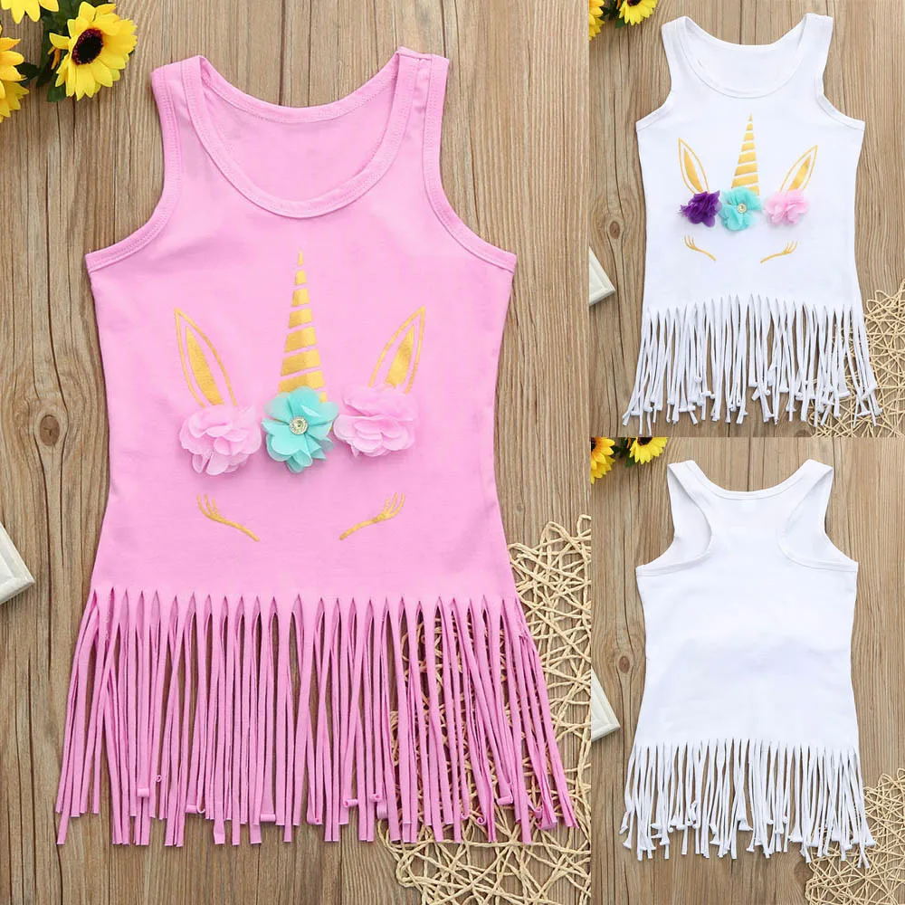 

Summer Girls Dress Toddler Kids Baby Girls Sleeveless Floral Tassels Party Princess Dress Beach Dress Baby Girl Clothes 2019