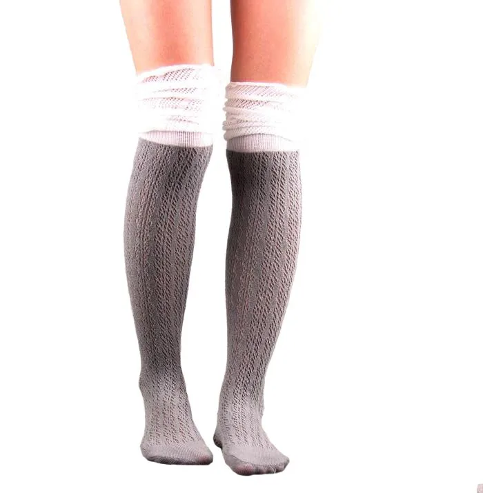 Двухцветные дизайнерские хлопковые гетры с оборками для женщин и девочек, высокий коленный сапог, зимние носки, 30 дюймов