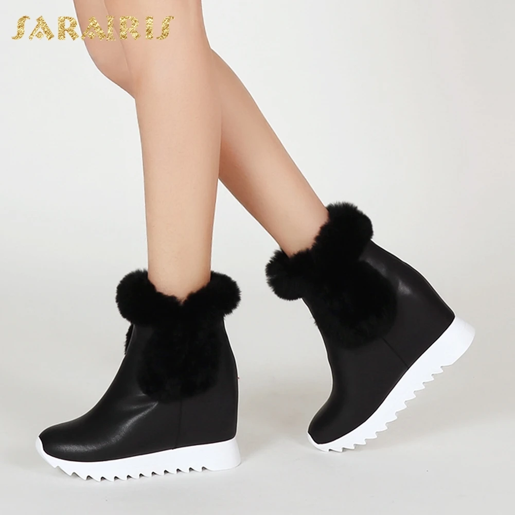 

SARAIRIS 2018 plus size 32-40 Add Fur Warm Plush Winter Boots Woman Shoes Platform Increasing Heel Ankle Boots Shoes Woman