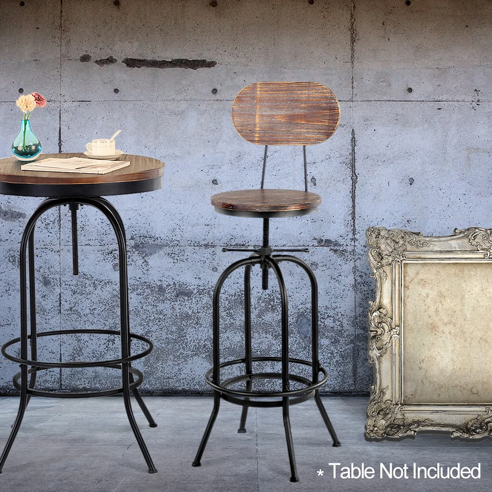 

iKayaa Bar Chair Furniture Tools Industrial Bar Stool Morden Adjustable Swivel Pinewood Bar Stools Chair Kitchen Dining Chair