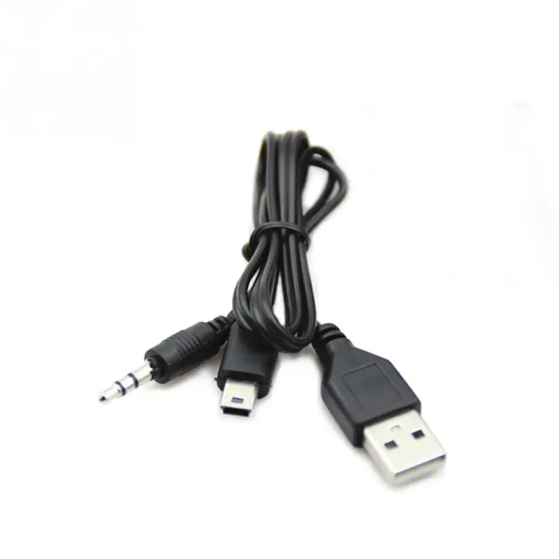 2 in 1USB Cable Jack 3.5mm AUX Cable+USB Male Mini USB 5 Pin Charge for Bluetooth Player