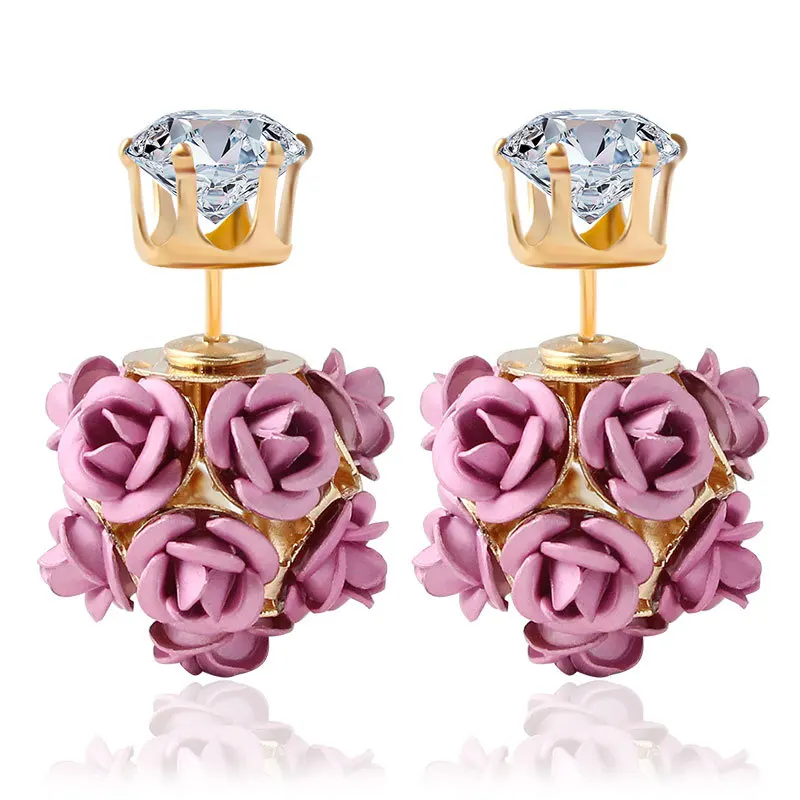 Fashion inflorescence flower and zircon romantic style double sided earring | Украшения и аксессуары