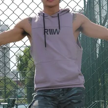 Брендовый топ с капюшоном мужской спортивный фитнес-жилет однотонные майки для бодибилдинга Мужская Спортивная майка беговые безрукавки