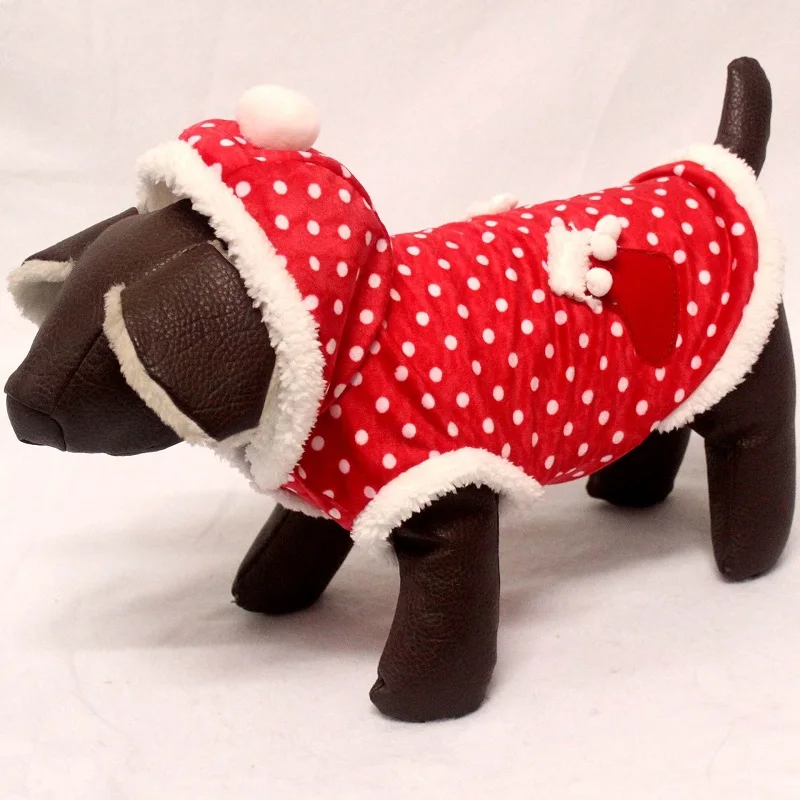 Рождественская одежда для кошек, собак, зимняя мягкая куртка с капюшоном для собак, красный цвет, белый горошек, Одежда для питомцев на год, одежда для маленьких собак