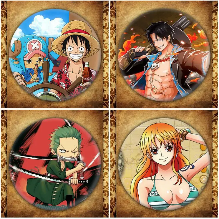 Аниме One Piece бейдж с дисплеем Fashion Japanese мультяшная фигурка Luffy Nami Roronoa Zoro брошь