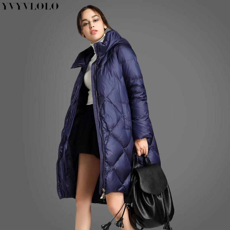 

YVYVLOLO Women's Winter Jacket Women Cotton Parkas Winter Long Thickened down Jacket Fashion cloak Girls Padded Slim Coat