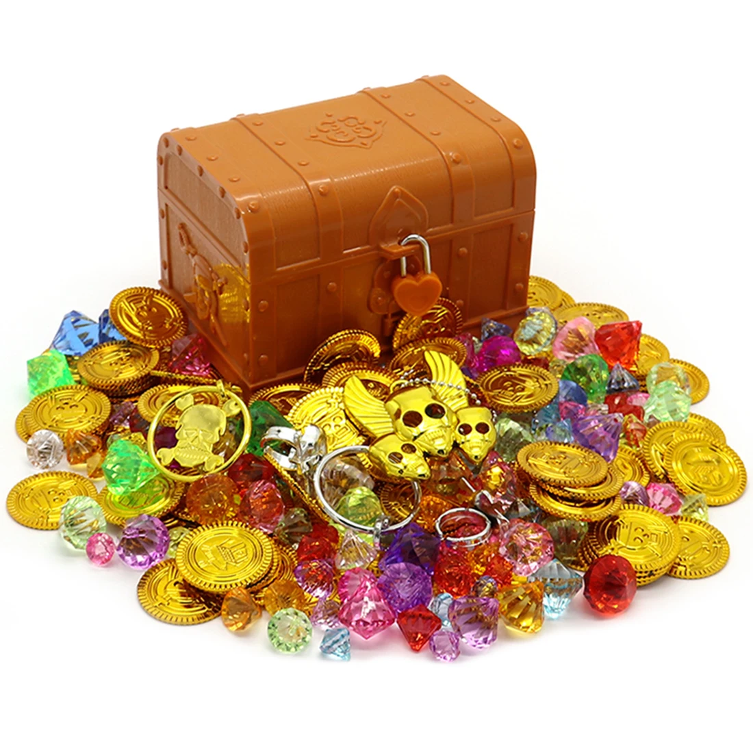 

Children Pretend Play Pirate Treasure Chest Storage Box Playing set Gift with Square Cover for Kid Birthday Christmas Gift