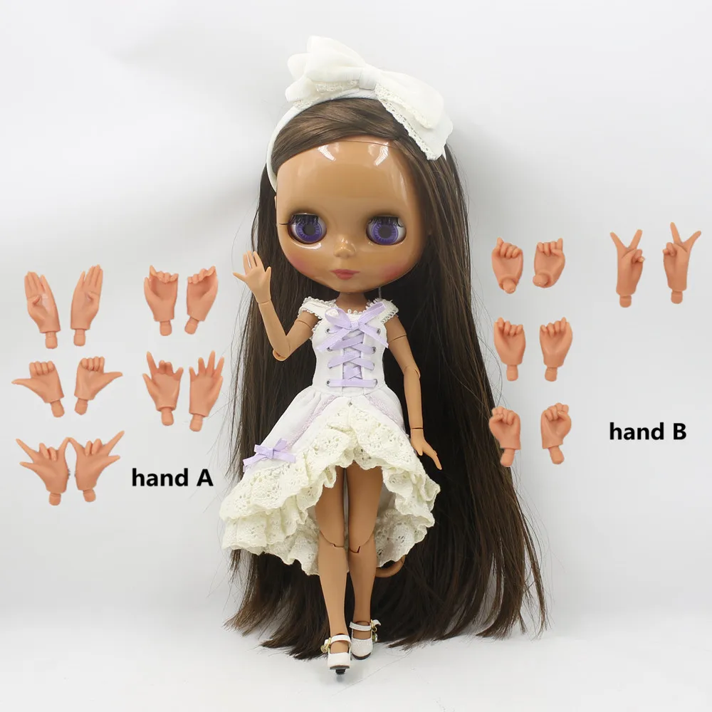 

No.280BL0521 brown straight long hair side parting dark skin joint doll bjd 1/6 30cm free shipping