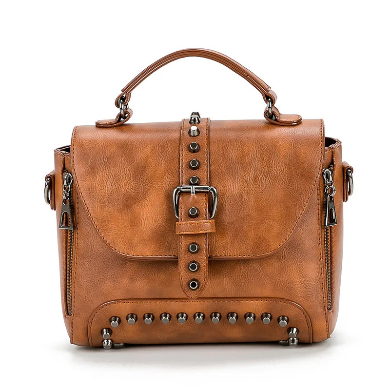 

2019 Fashion Crossbody Bags For Women Vintage Leather Messenger Bags Famous Brand Rivet Handbags Women Shoulder Bag sac a main