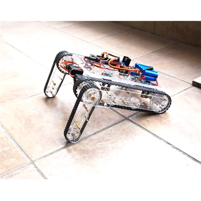 

Climbing Stair Floor Robot Tank Car Chassis Acrylic Smart Crawler Caterpillar Inntelligent Car Driving Servo Motor Builiding RC