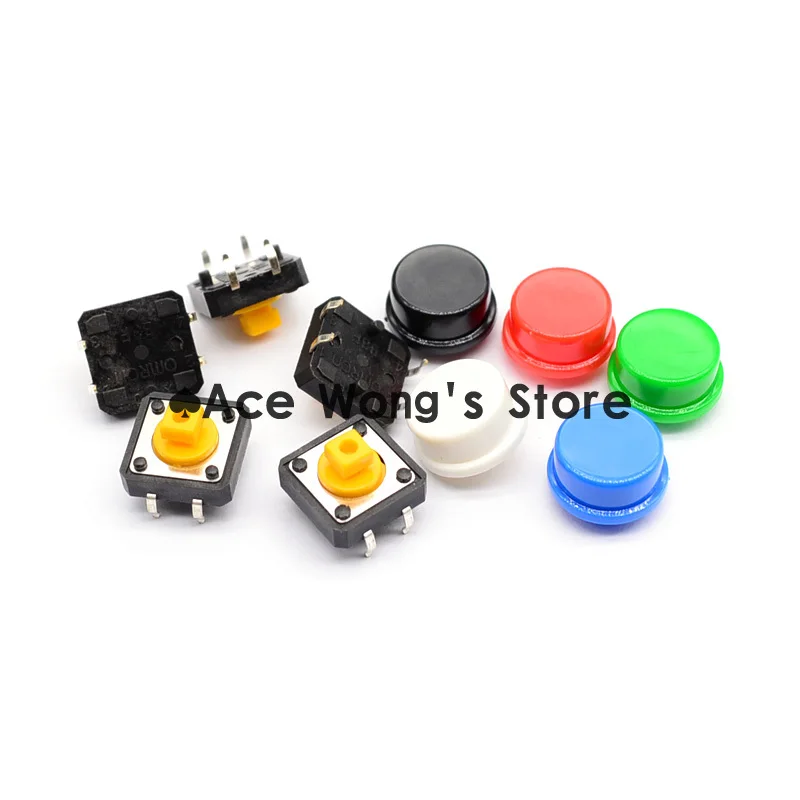 

Free shipping,100PCS Tactile Push Button Switch Momentary 12*12*7.3MM Micro switch button + (5 colors * 20pcs =100pcs Tact Cap)