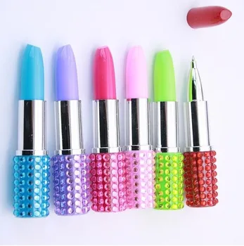 

60pcs/lot lipstick lippie ballpoint pen 0.7mm fancy diamond rhinestone crystal pen promotion wedding party gift office prize