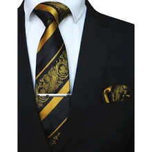 RBOCOTT, 3 шт., мужской цветочный галстук, носовой платок, набор, желтый, полосатый, 8 см., галстук, карман, квадратный, зажим для галстука, красный, для мужчин, свадебные аксессуары
