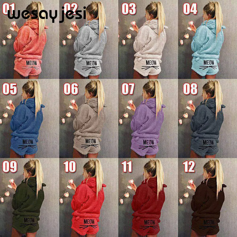 Sports Suit Female Women tracksuit Plus Size 5XL Winter Warm Pajamas Two Piece Set Sleepwear Cute Cat Meow Pattern Hoodies Sports Suit Female Women tracksuit Plus Size 5XL Winter Warm Pajamas Two Piece Set Sleepwear Cute Cat Meow Pattern Hoodies