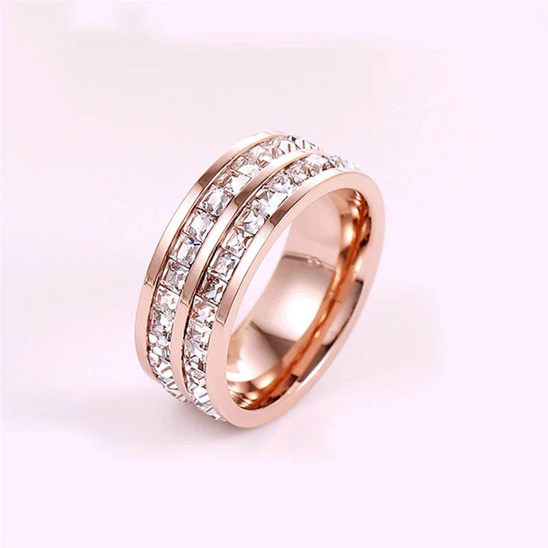 ROXI модное женское кольцо с двойным кристаллом и цирконием, серебряное и розовое золото, обручальное кольцо, обручальные кольца для женщин, ювелирное изделие, Size5-10