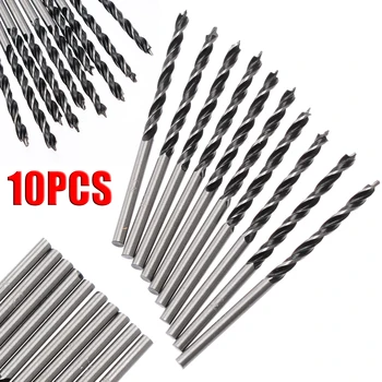 

10pcs/Set 3mm Diam Twist Drill Bit 58mm Length Wood Spiral Drill Bits with Center Point High Strength Woodworking Drilling Tool