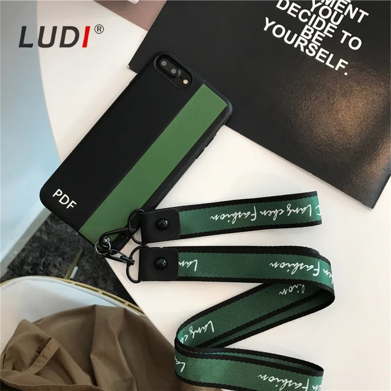 Чехол LUDI в Корейском стиле с простым цветным зеленым и белым ремешком для iPhone X 8 7