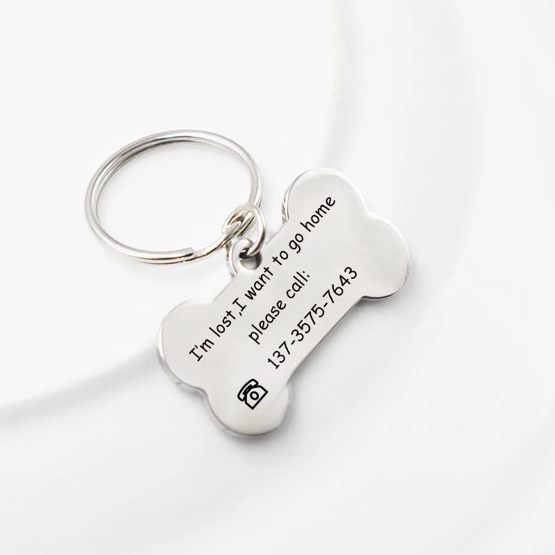 

Custom Dog Tag Keychains Engraved Pet Dog Cat ID Keyring Stainless Steel Number Pendant Key Chains Anti-lost Collar Accessories