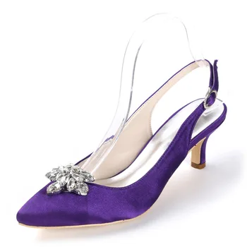 

Creativesugar lady's satin evening dress shoes slingback pointed toe with crystal brooch bridal wedding party prom heels 2 inch
