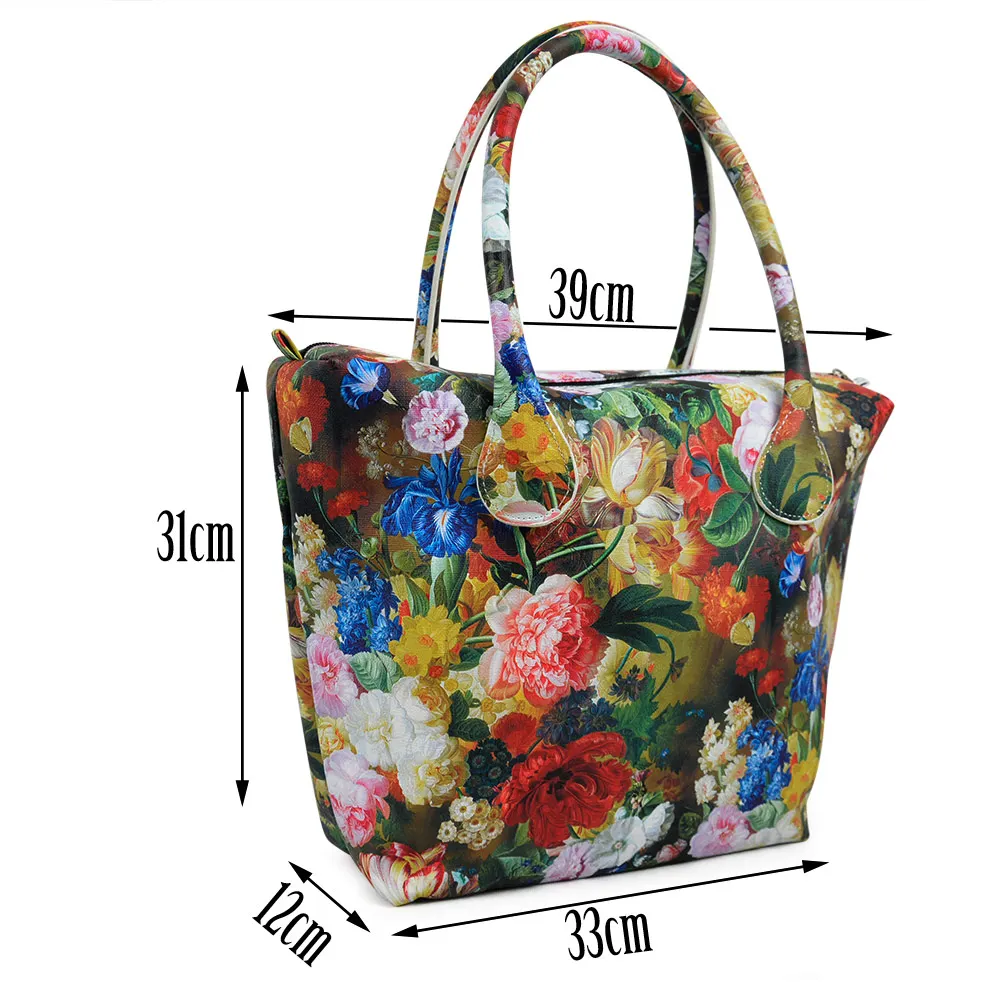 TANQU Big Waterproof Faux PU Leather Floral Insert Inner Pocket Plus Handle Combination for Classic Obag O Bag Women's Handbag