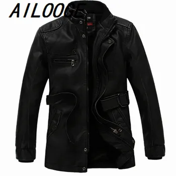 

New Men's Leather Jacket Fashion Stand Collar Fleece Winter Thicken Washed Pu Casual Bick Leather Jacket Men Leather Coat