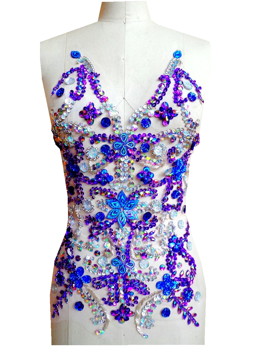 

A71 Pure hand made sew on Rhinestones applique purple/clear AB colour crystals patches 50*32cm DIY dress accessory