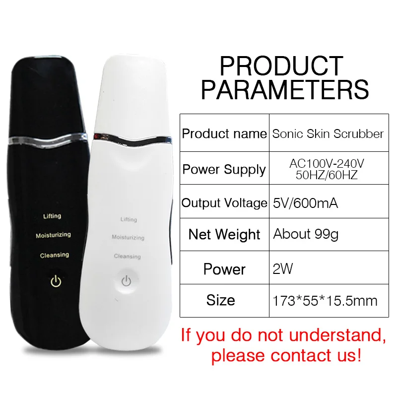 Ultrasonic Ion Skin Scrubber Deep Cleaner Face Lifting Peeling Extractor Deep Cleaning Beauty Devic