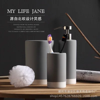 

NEWYEARNEW Ceramic Bathroom set Toilet Brush Emulsion Bottles Latex Bottles Bathroom Tumbler Love Valentine Wedding Gift