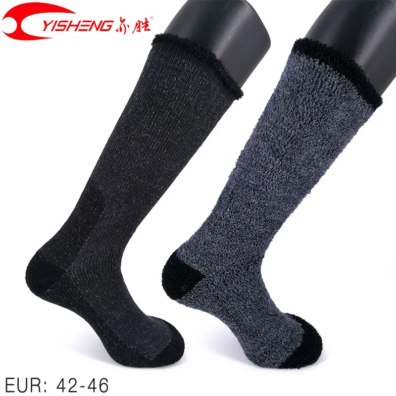 YISENG, полностью махровые, супер толстые, теплые, из мериносовой шерсти, мужские носки, большие размеры, EUR42-46, амортизирующие, рабочие, мужские носки, EXWSM002 - Цвет: Black Grey EUR42-46