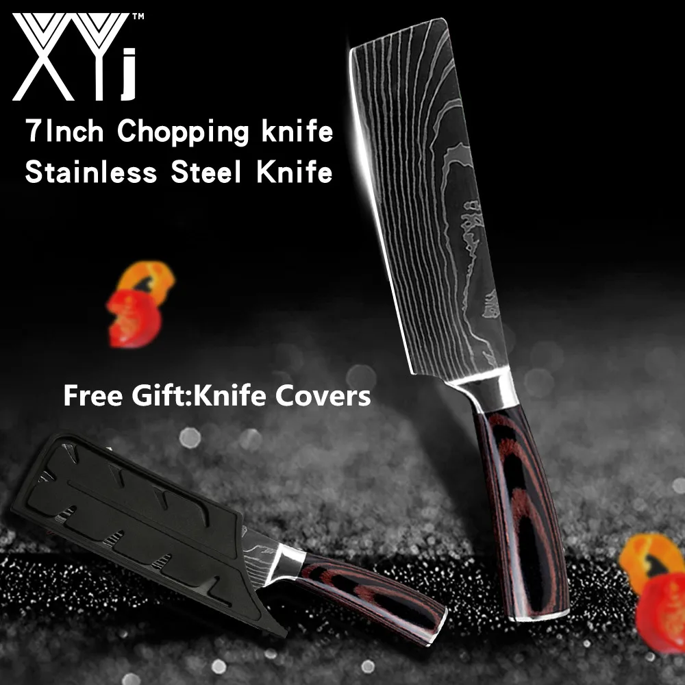 

XYj Chef Knife Kitchen Knife Japanese Butcher Meat Cleaver Vegetable 7 inch German Stainless Steel Nakiri Cooking Cutter +Covers