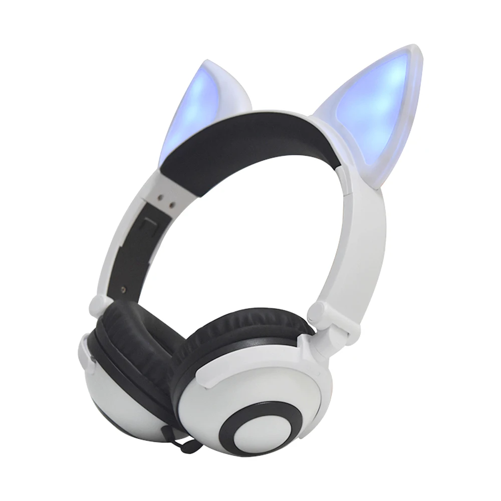 Foldable Fox Ear Headphones Flashing LED Lights for PC Laptop 3 5mm AUX Over ear Headset Adjustable Headband Kids Earphone