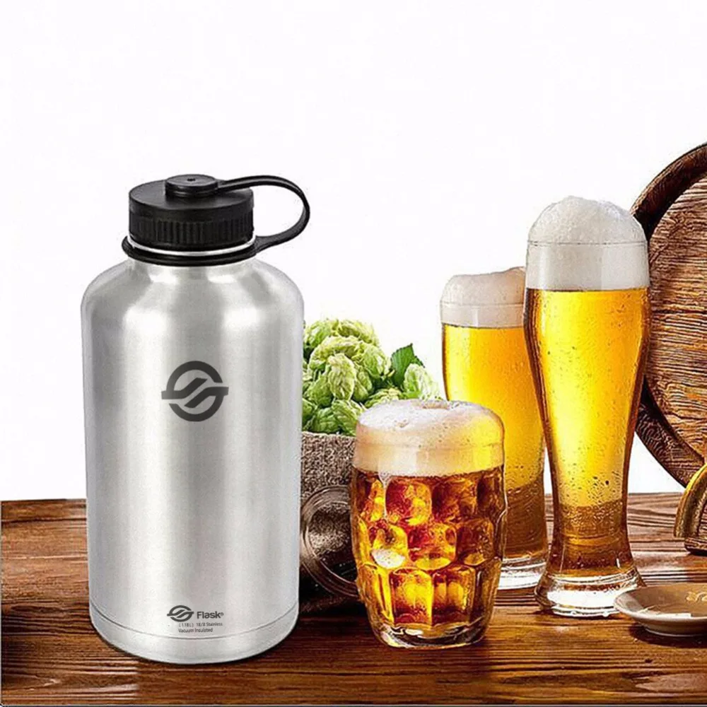

High Quality 64 oz Double Wall Vacuum Insulated Stainless Steel Water Bottle Beer Black / Silver