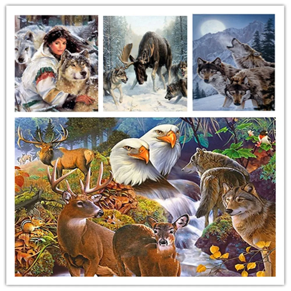 Full Square Diamond 5D DIY Painting Wolf And Beauty Girl Embroidery Cross Stitch Rhinestone Mosaic Home Decor | Дом и сад
