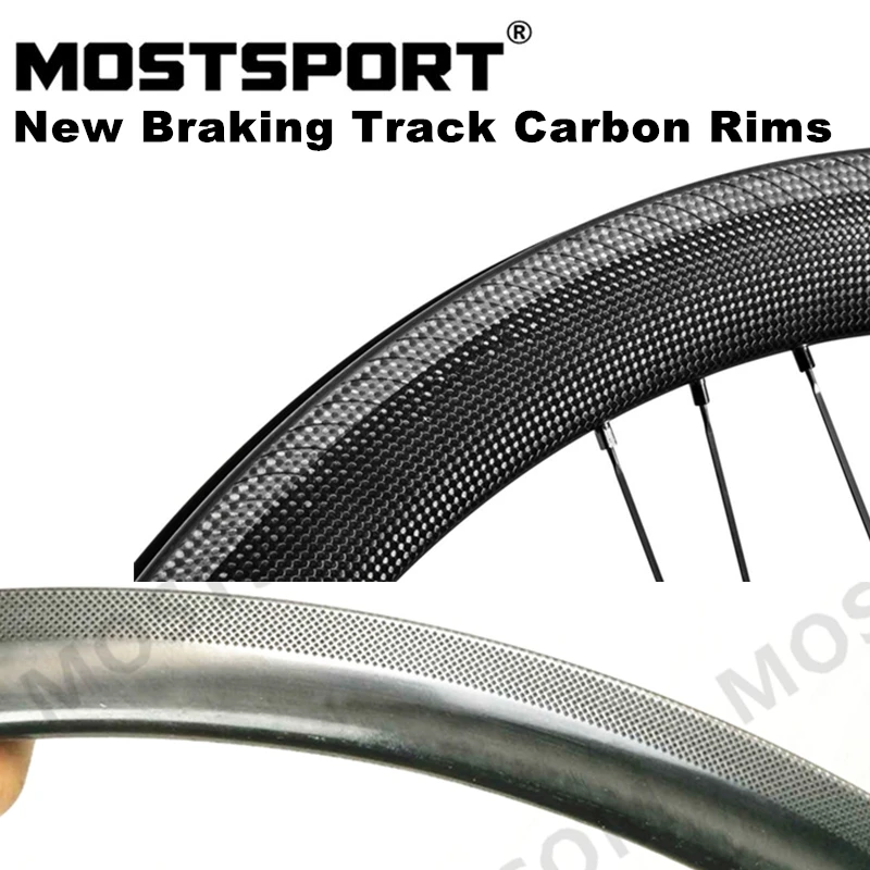 

MOSTSPORT 700C Carbon Rims 30/38/50/60/88/90mm U Shaped New Textured Braking Track With Powerful Braking