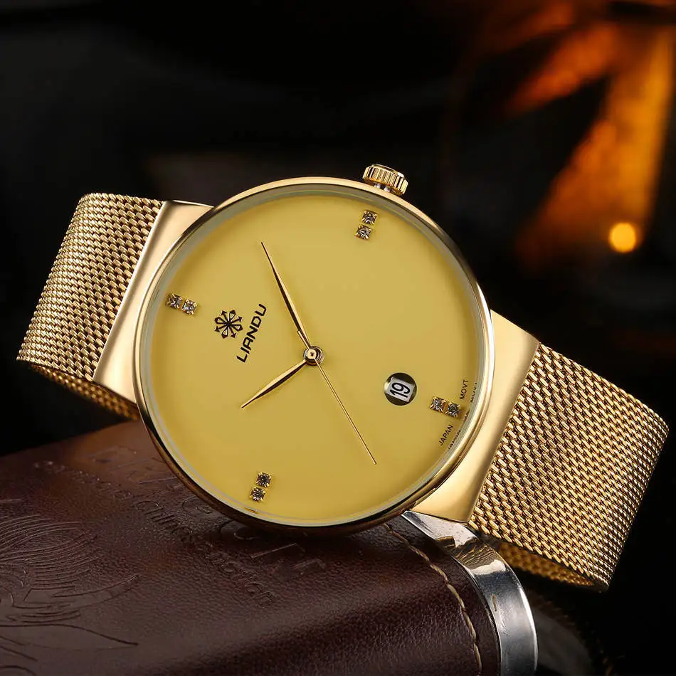 

LIANDU Brand Luxury Men's Watch 30m Waterproof Date Clock Male Sports Men Quartz Casual Wrist Watch Gold relogio masculino