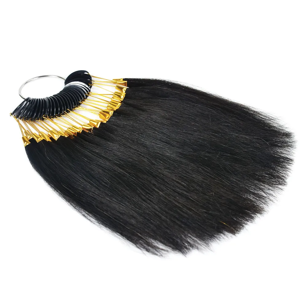 30pcs/set 100% Human Virgin Hair Color Rings Near Black Salon Hair Dyeing Sample Real Hair Extensions Can Be Dye And Color