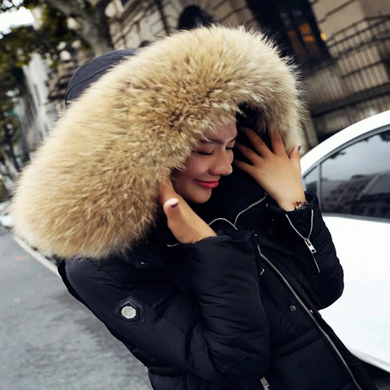 

Scarf Fur Collar Unisex Woman Man Winter Warm Fashion Parkas Jacker Hood Scarves Fox Trim Of Down Coat Raccoon Strip/Hooded