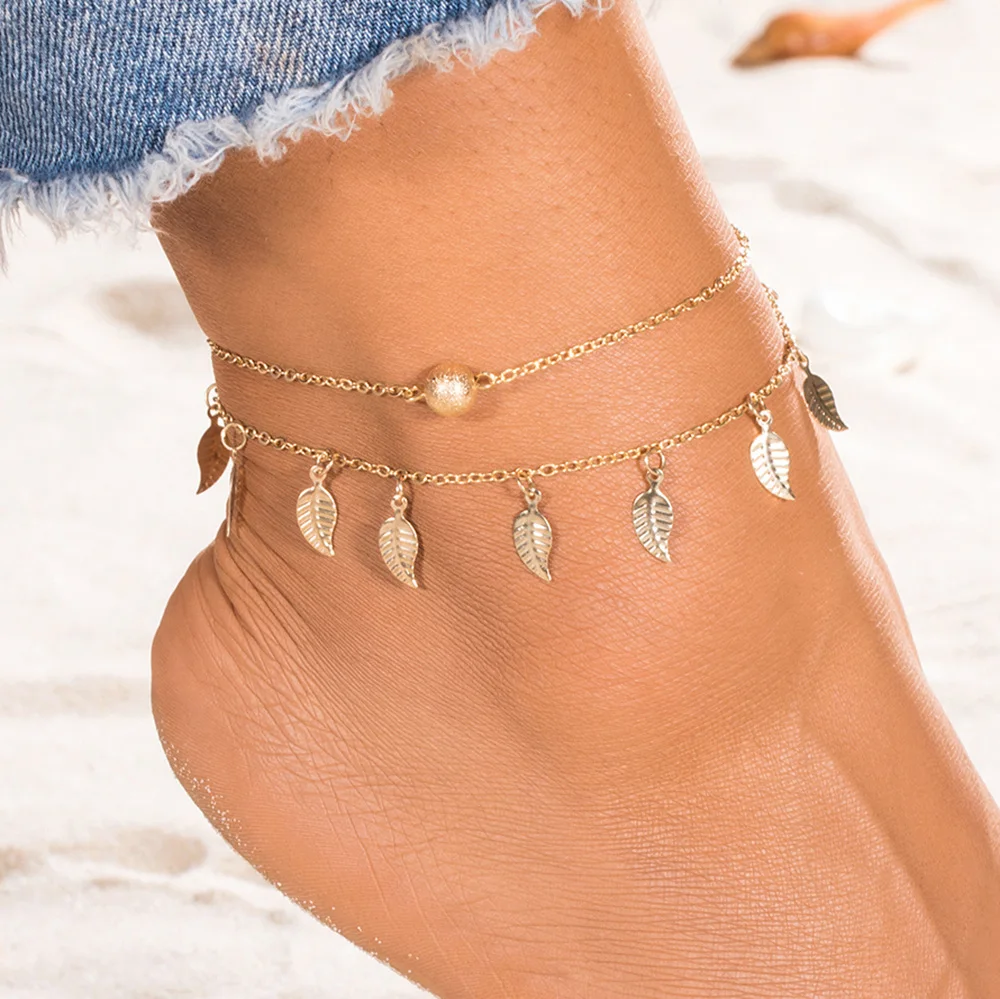 Богемные листья подвесные ножные браслеты для женщин аксессуары для ног летний босиком на пляже браслет под сандалии лодыжки на ноге женские ботильоны