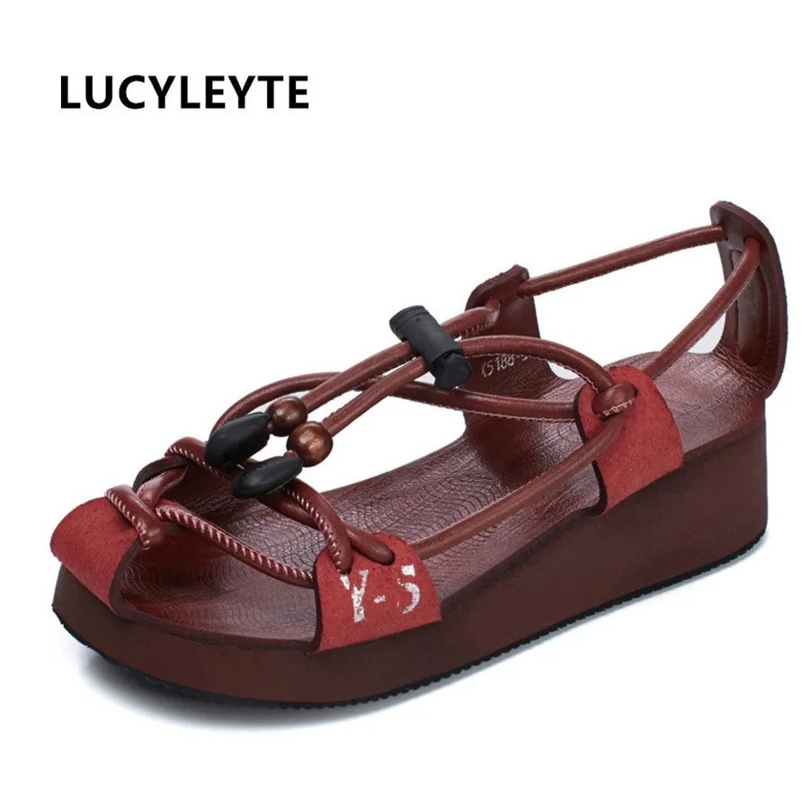 

LUCYLEYTE Summer slope with women's shoes fashion waterproof platform thick bottom sponge retro Roman sandals lovers shoes