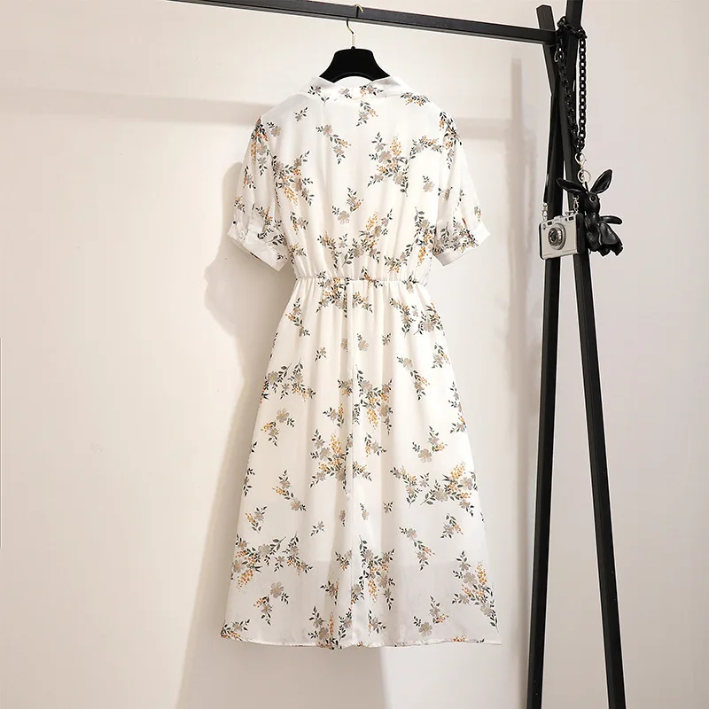 2XL-6XL летнее платье с принтом больших размеров повседневное женское свободное шифоновое платье с цветочным принтом женский эластичный пояс Boho платья большого размера